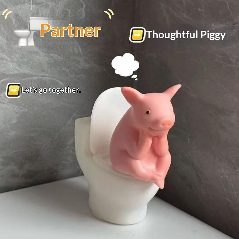 Jet Home Bathroom - Cute Pig Sitting On Toilet —