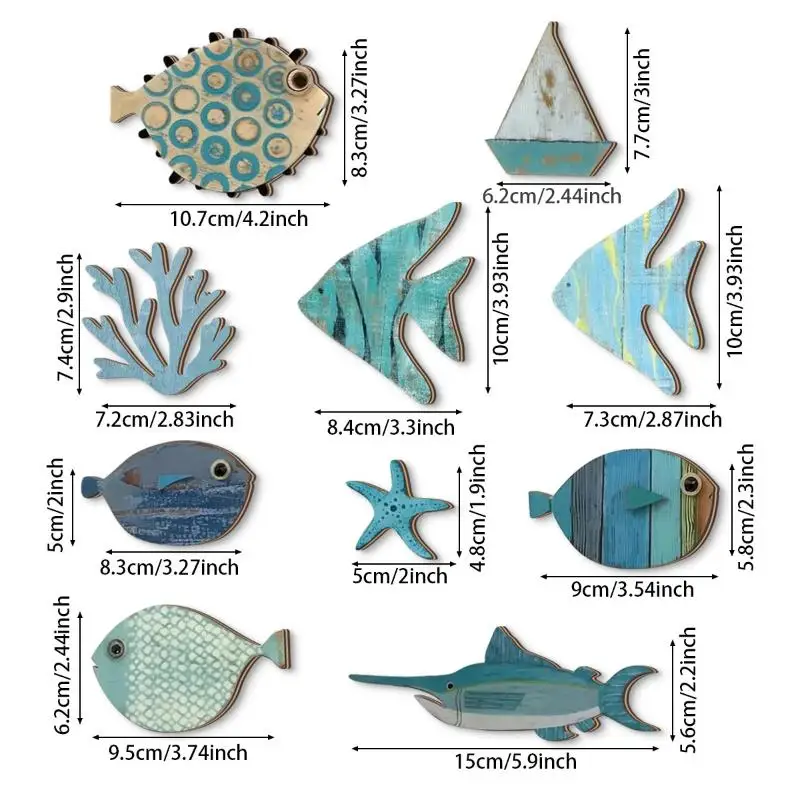 10pcs/set Fish Wall Decor Wood - Jet Home Bathroom ulasan dan harga