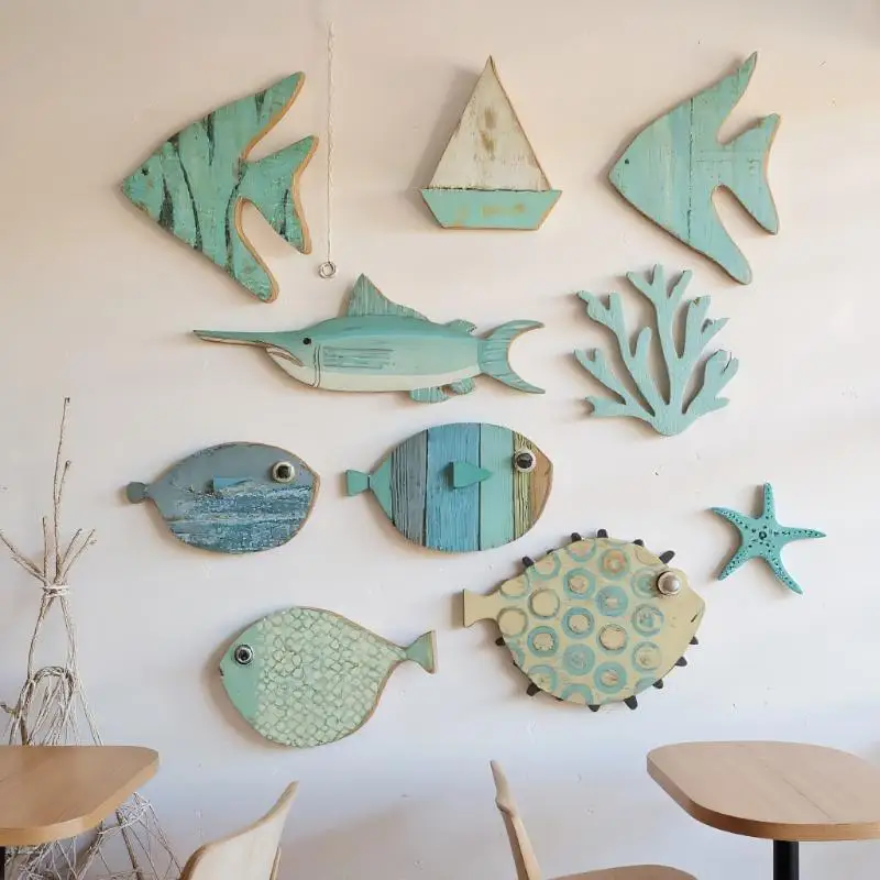 10pcs/set Fish Wall Decor Wood - Jet Home Bathroom ulasan dan harga