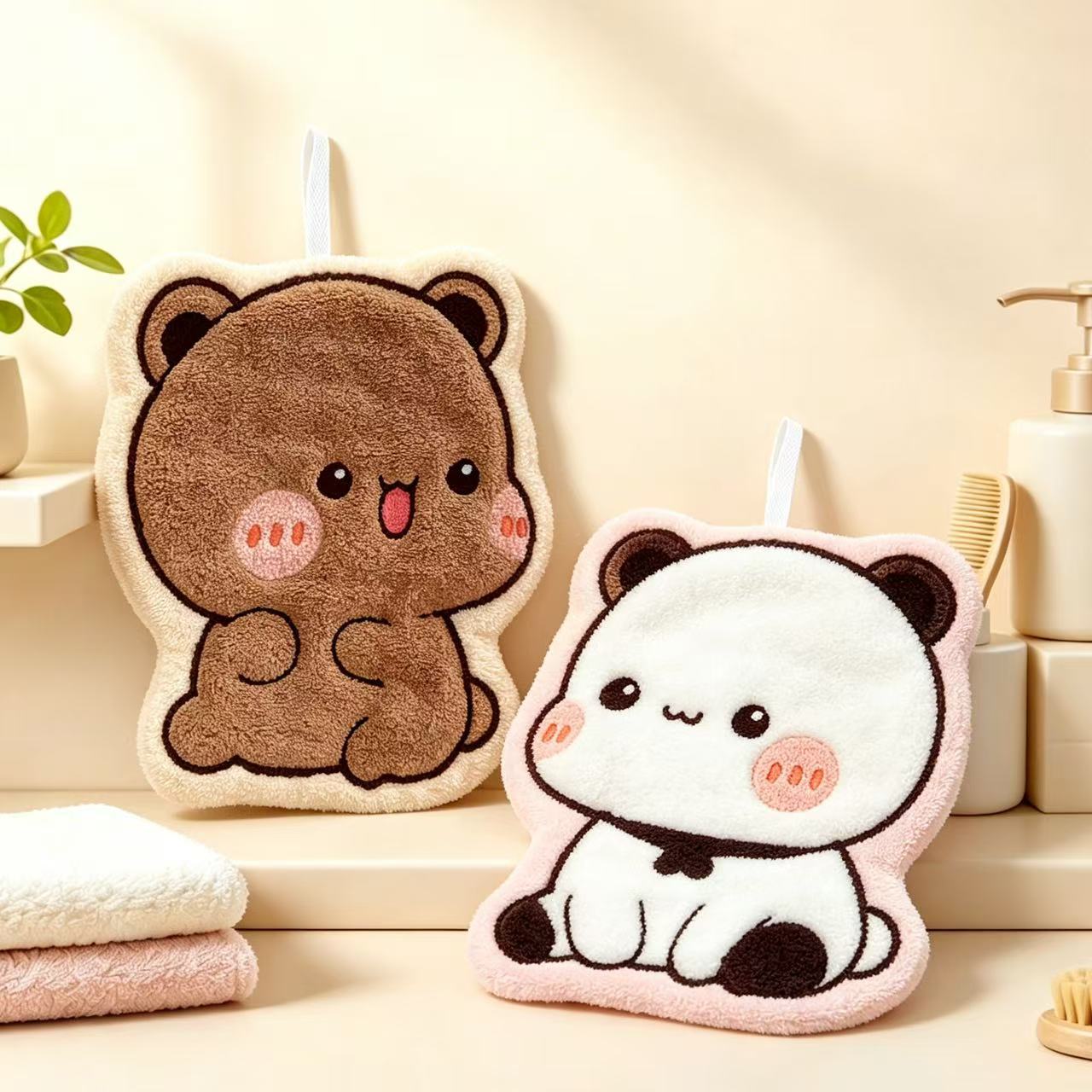 Cartoon Bear Panda Hanging Han - Home Bathroom Towels ulasan dan harga
