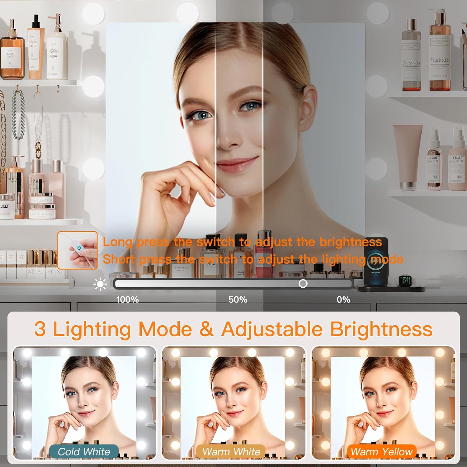 Large Vanity Desk LED Lighted  - Home Outlet Bathroom Mirrors ulasan dan harga