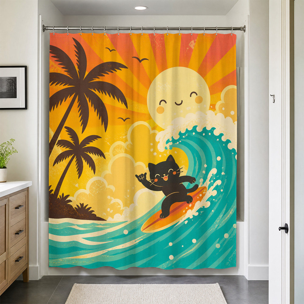 Cute Cat Tropical Sunset Showe - Home Decor Bathroom Ideas ulasan dan harga
