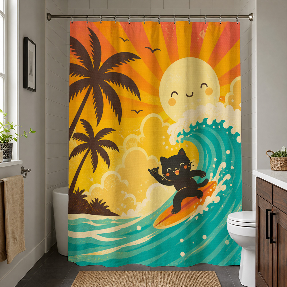 Cute Cat Tropical Sunset Showe - Home Decor Bathroom Ideas ulasan dan harga