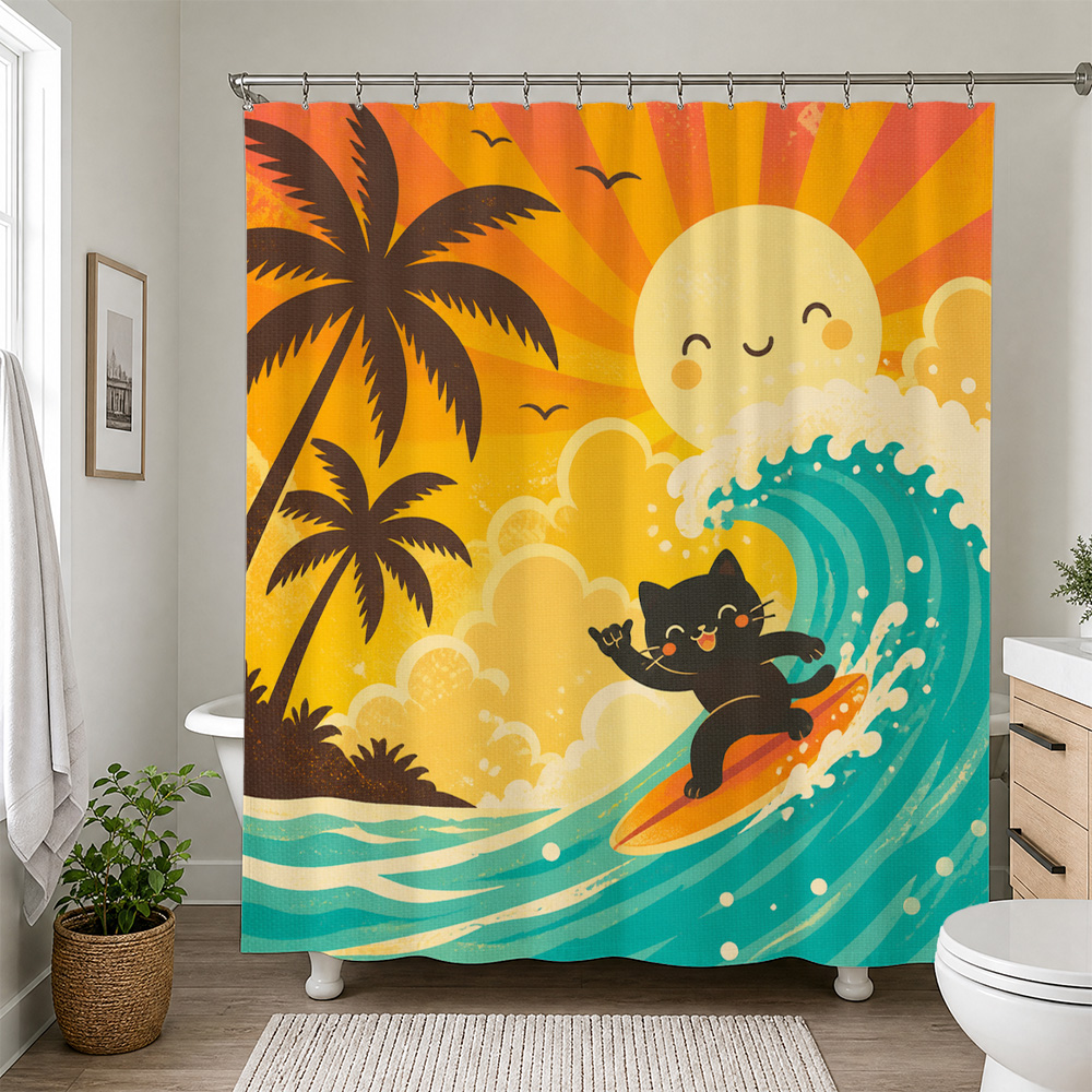 Cute Cat Tropical Sunset Showe - Home Decor Bathroom Ideas ulasan dan harga