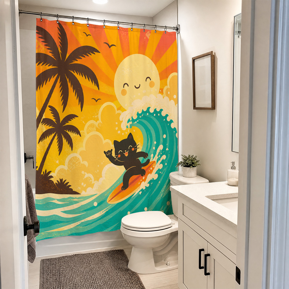 Cute Cat Tropical Sunset Showe - Home Decor Bathroom Ideas ulasan dan harga