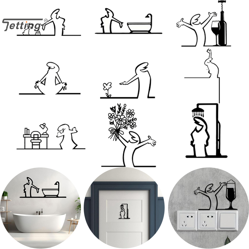 Black Shower Figure Wall Decor - Jet Home Bathroom ulasan dan harga