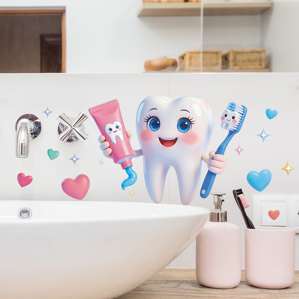 Cartoon Tooth Design Wall Stic - Jet Home Bathroom ulasan dan harga