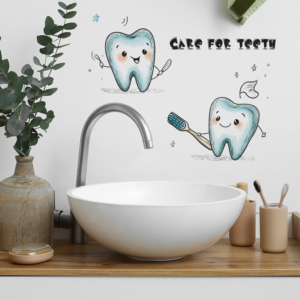 Cartoon Tooth Design Wall Stic - Jet Home Bathroom ulasan dan harga