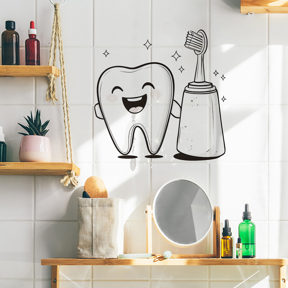 Cartoon Tooth Design Wall Stic - Jet Home Bathroom ulasan dan harga