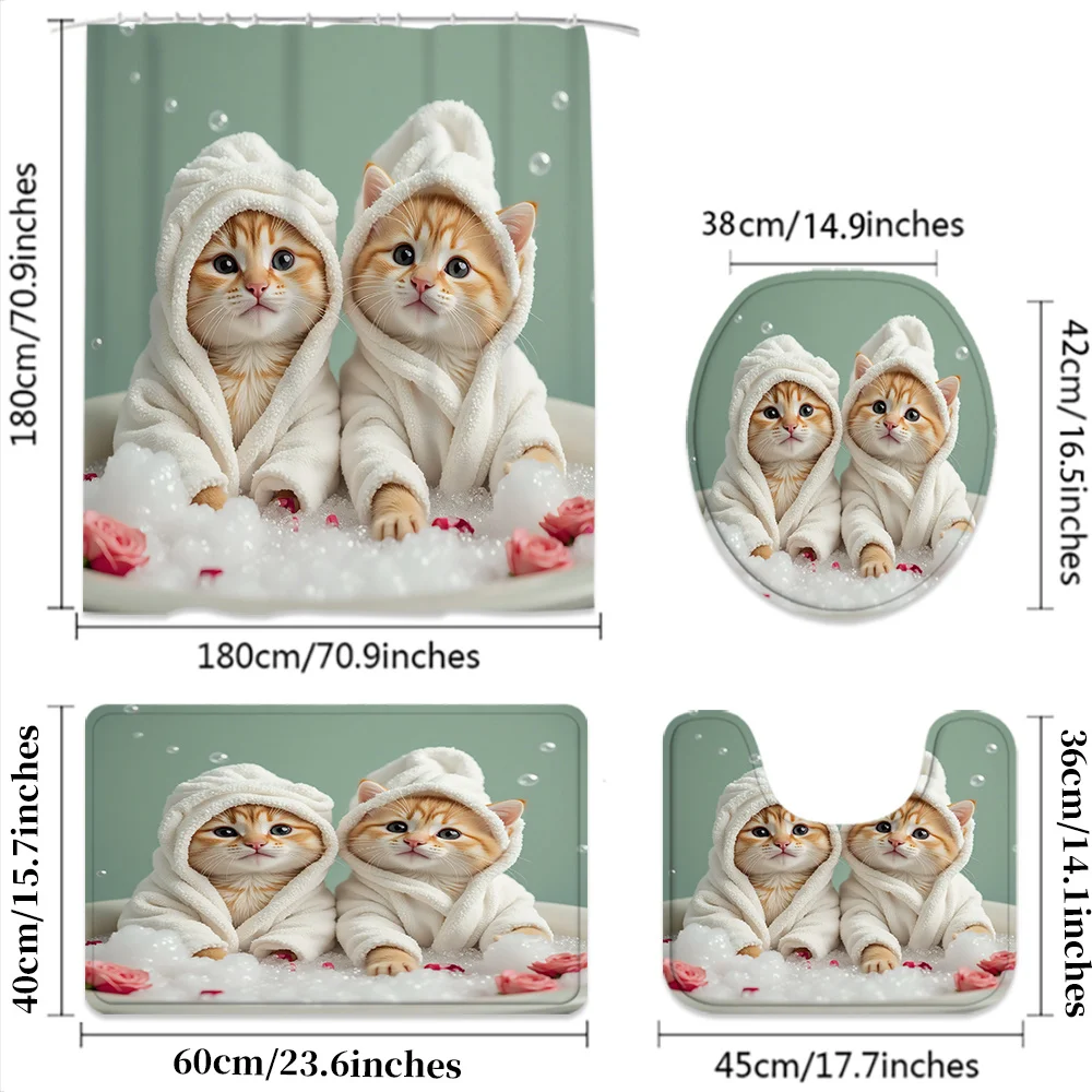 Adorable Cat Theme Shower Curt - Home Bathroom Spa ulasan dan harga