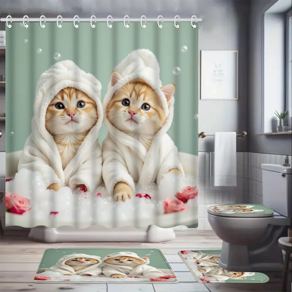 Adorable Cat Theme Shower Curt - Home Bathroom Spa ulasan dan harga