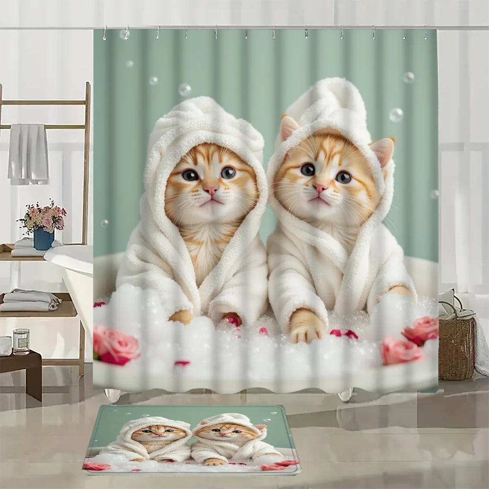 Adorable Cat Theme Shower Curt - Home Bathroom Spa ulasan dan harga