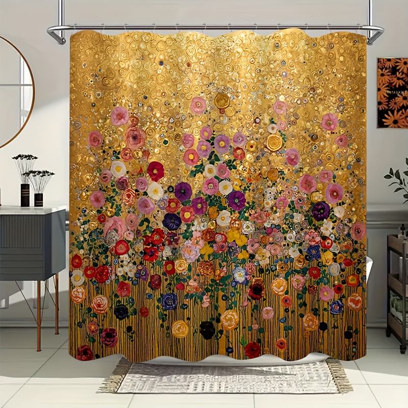 Luxury Gold Floral Print Showe - Home Bathroom Spa ulasan dan harga
