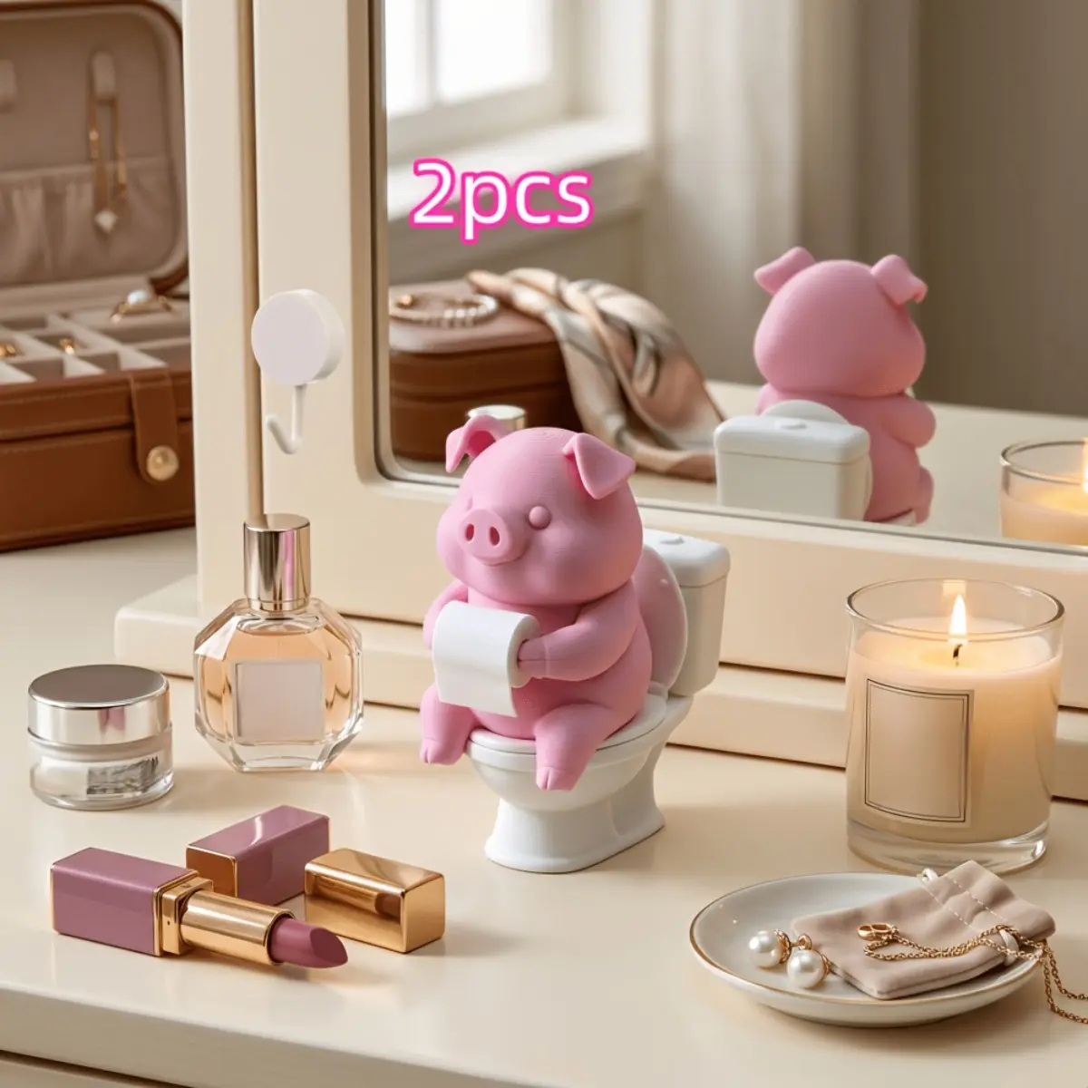2 Pack Pink Pig Sitting on Toi - Home Goods Bathroom Vanity ulasan dan harga