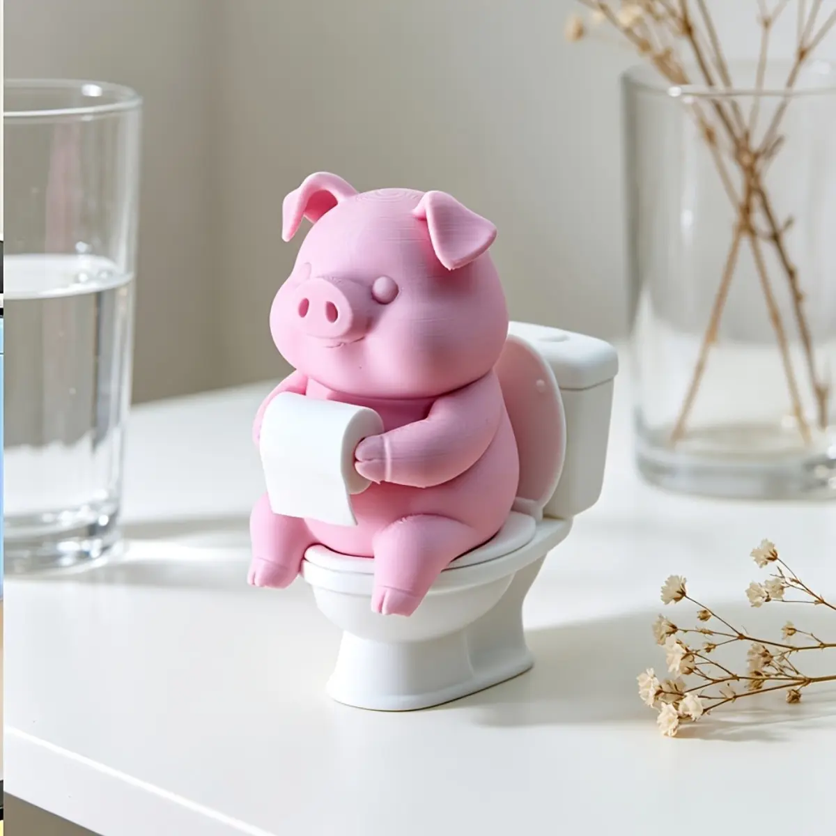 2 Pack Pink Pig Sitting on Toi - Home Goods Bathroom Vanity ulasan dan harga