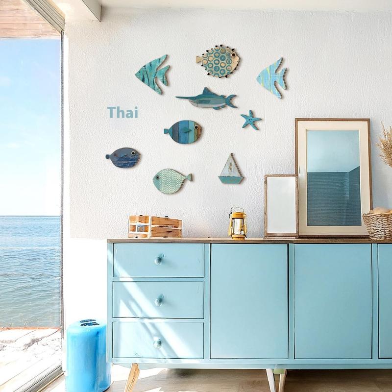 10pcs/set Fish Wall Decor Wood - Jet Home Bathroom ulasan dan harga