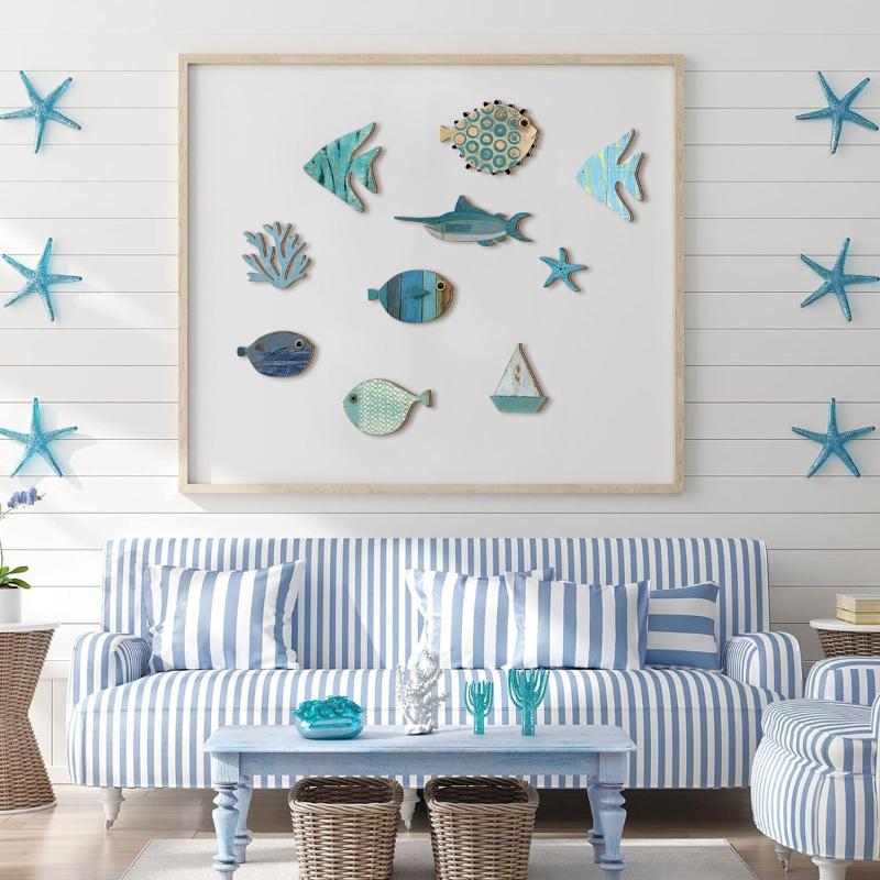 10pcs/set Fish Wall Decor Wood - Jet Home Bathroom ulasan dan harga